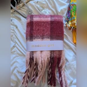 Madden Girl Pink and Burgundy Plaid Scarf
